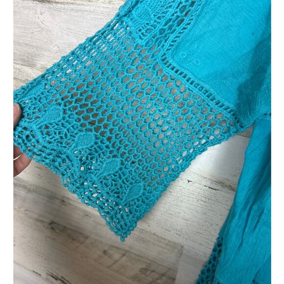 Adiva Teal Blue Crochet Boho Blouse womens Size 2X - New lightweight summer top - Picture 5 of 7